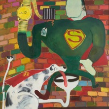 Peter Saul, Superman and Superdog in Jail, 1963, Öl auf Leinwand, 190,5 x 160 cm, Collection of KAWS, © Peter Saul, Foto: Farzad Owrang